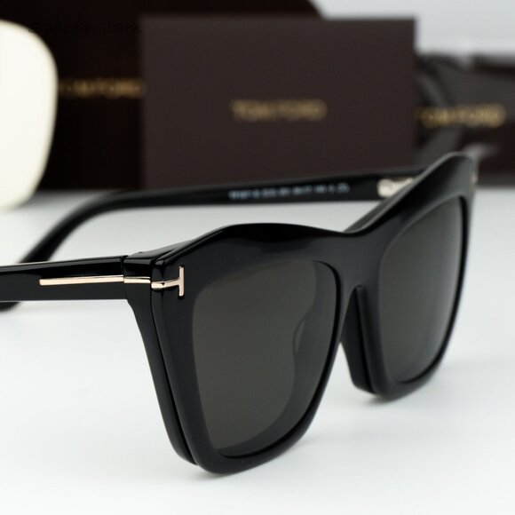 Tom Ford Woman Sunglasses Black Blue Block Clip-On Grey Cat Eye FT5971-B 014 NEW - Picture 6 of 14